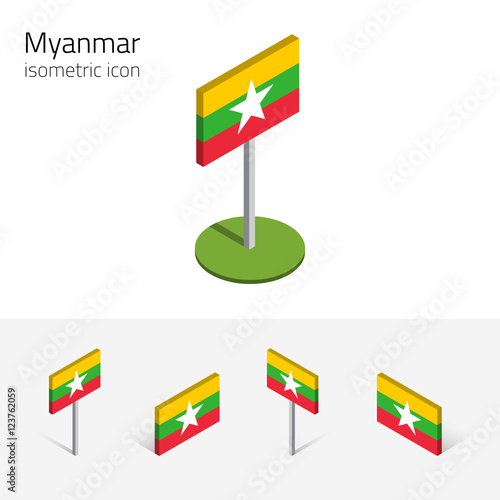 Free Download Myanmar flag (Republic of the Union of Myanmar), vector set of isometric flat icons, 3D style, different views. Editable design elements for banner, website, presentation, infographic, map. Eps 10 - GFXLoad