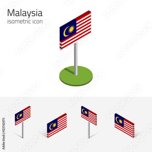Malaysian flag (Malaysia), vector set of isometric flat icons, 3D style, different views. 100% editable design elements for banner, website, presentation, infographic, poster, map. Eps 10