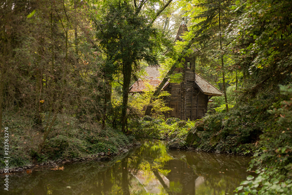 Wooden house in a park