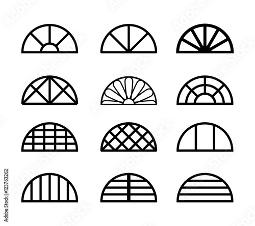 Window frame in semicircle shape, vector