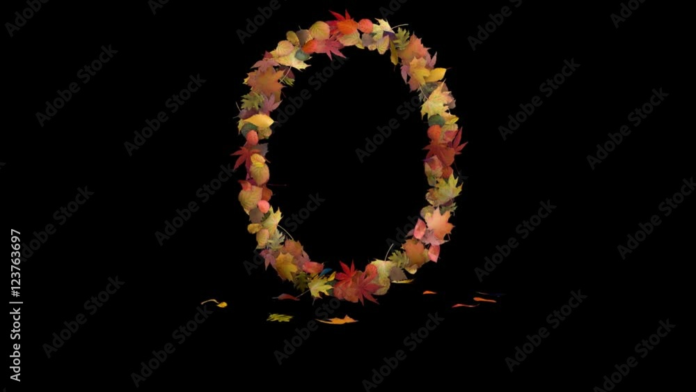 3d rendered animation of the digit 0 made out of autumn leaves. In / idle / out 3d rendered animation of the digit 0 made out of autumn leaves. In / idle / out
