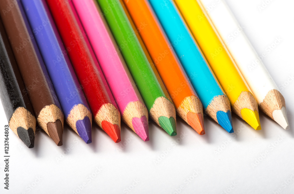 A ranks of ten coloured pencils. A ranks of ten coloured pencils.