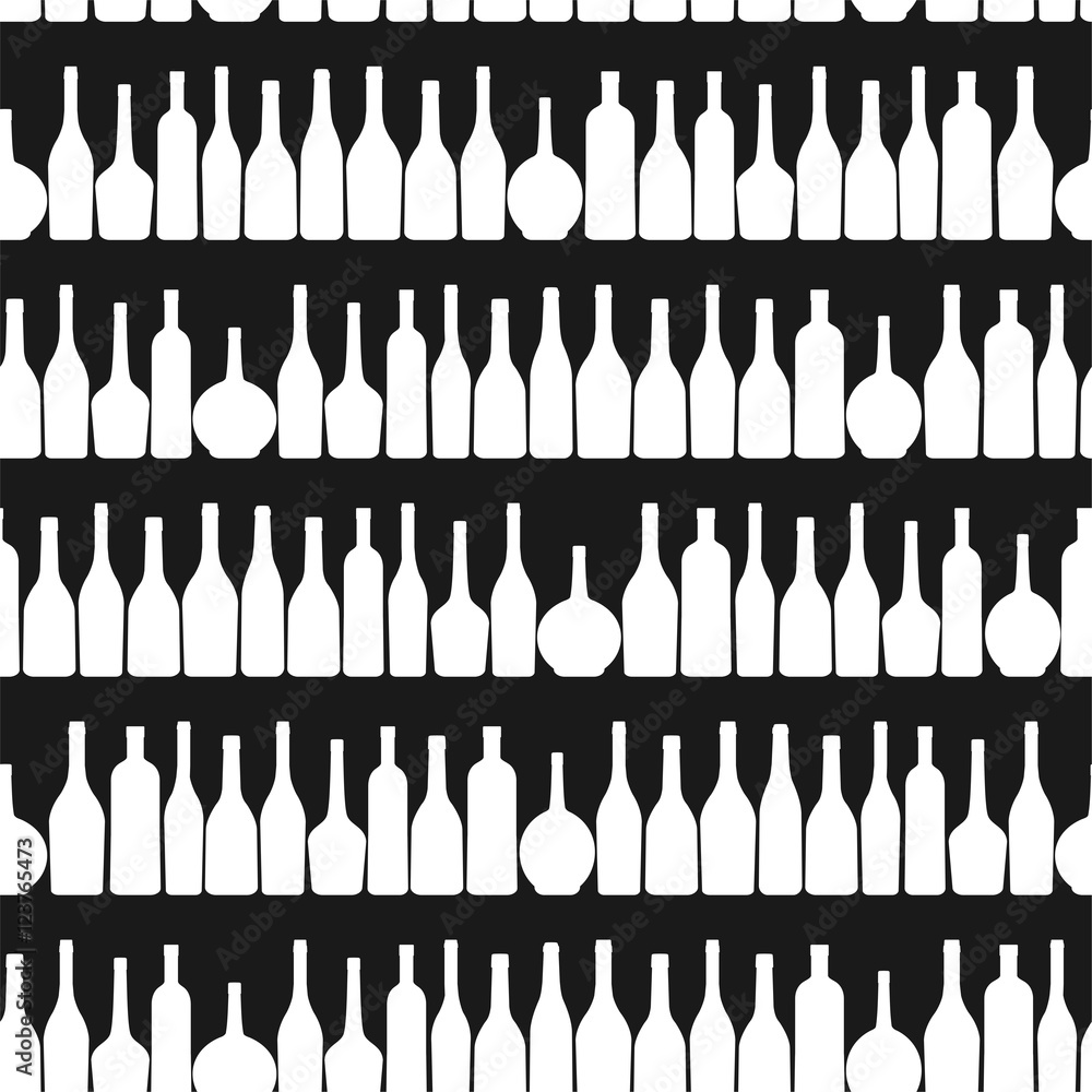 Set of bottles. Silhouettes. Seamless pattern. Vector illustration Set of bottles. Silhouettes. Seamless pattern. Vector illustration