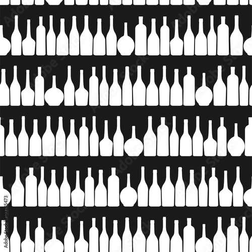 Set of bottles. Silhouettes. Seamless pattern. Vector illustration