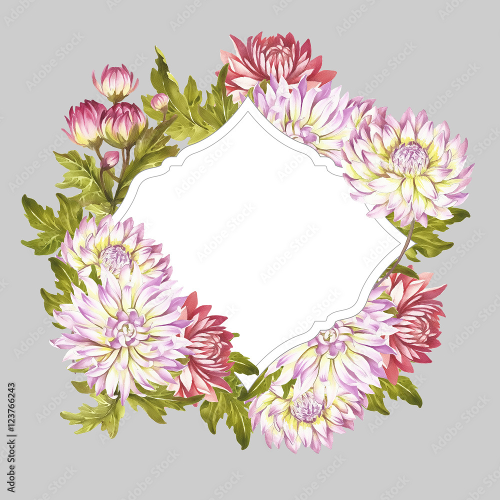 Frame with chrysanthemums. Hand draw watercolor illustration Frame with chrysanthemums. Hand draw watercolor illustration