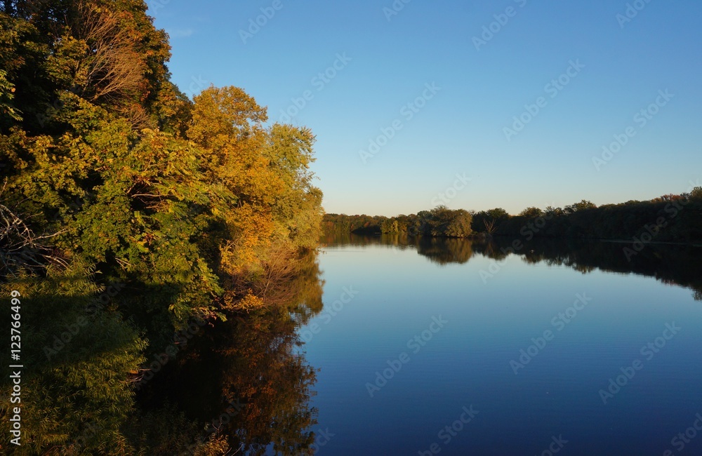 Fall foliage over Lake Carnegie in New Jersey