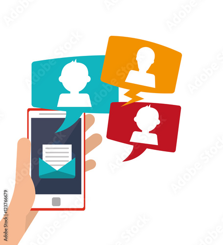 Smartphone and bubbles icon. Social media marketing communication theme. Colorful design. Vector illustration