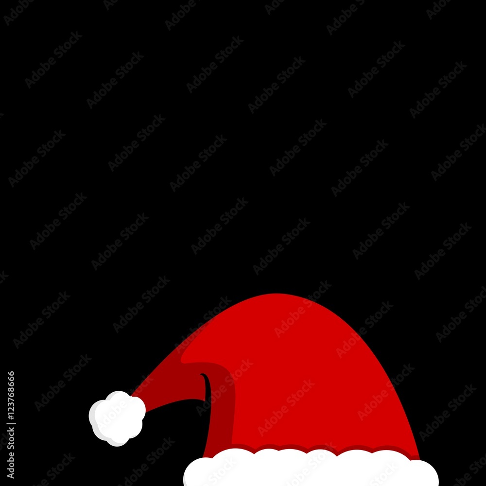 Santa Claus Hat on Black Christman Greeting Card Background Flat Vector Santa Claus Hat on Black Christman Greeting Card Background Flat Vector