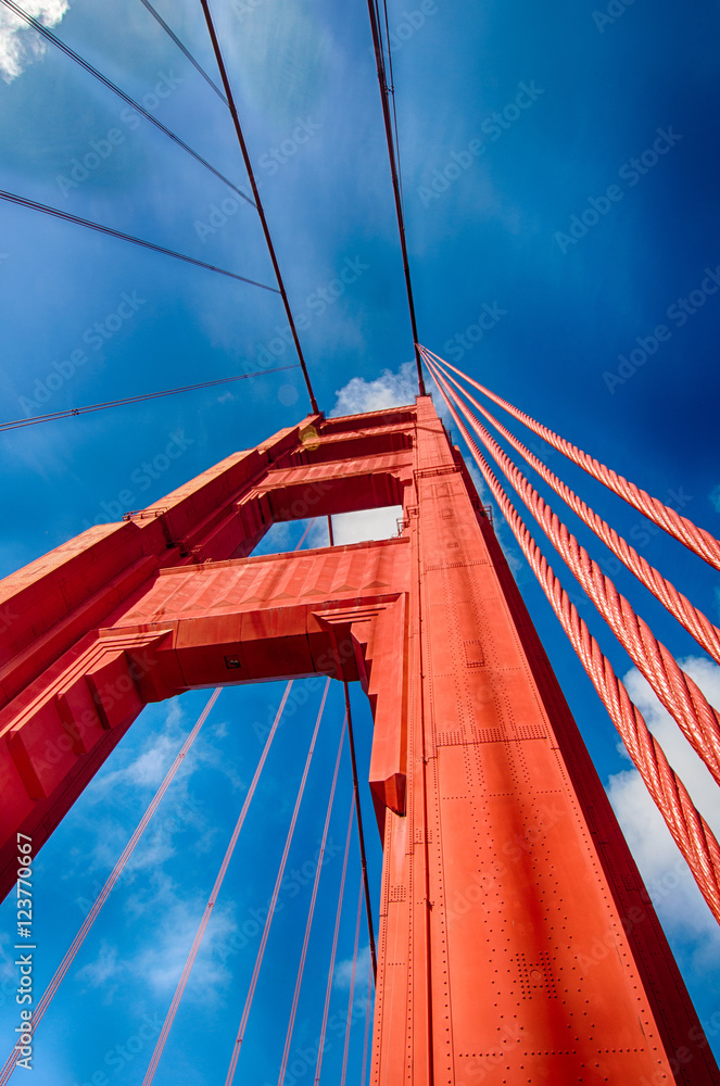 Naklejka premium Golden Gate Bridge (looking up, vertical)