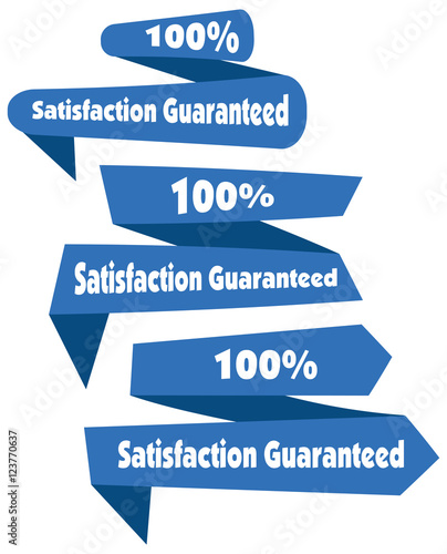 100% Satisfaction Guaranteed blue vector illustration label ribb