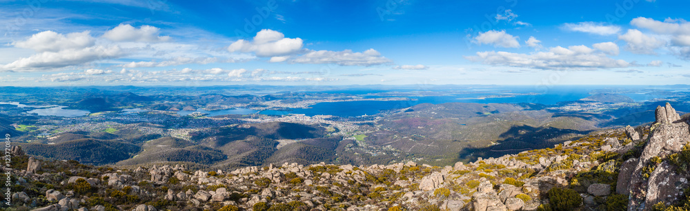 Panoramic view of Hobart from Mount Wellington Lookout. Tasmania, Australia