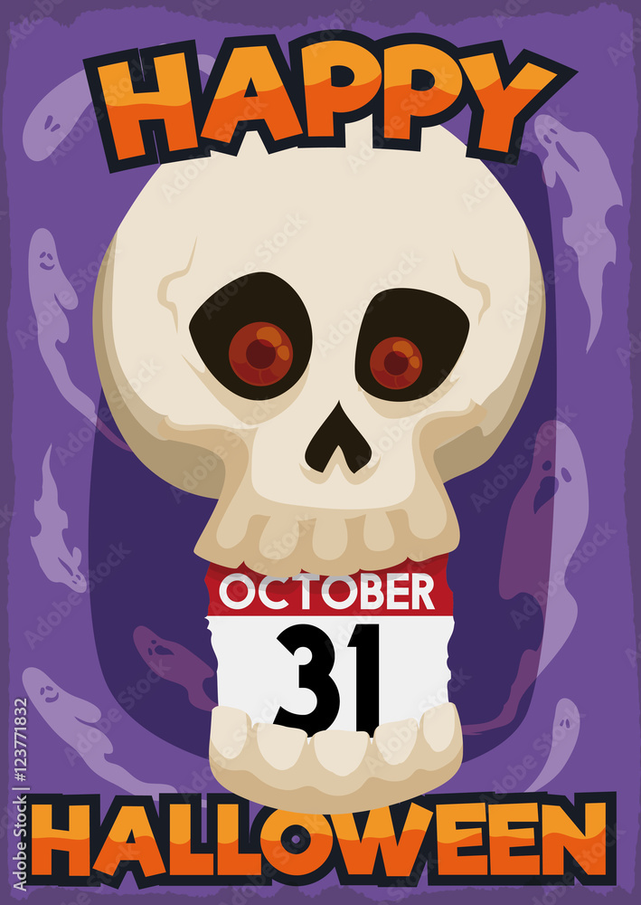 Skull with a Calendar Reminder for Halloween Celebration, Vector Illustration