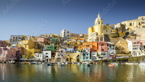 Colorful houses in Corricella village on Procida island, Italy
