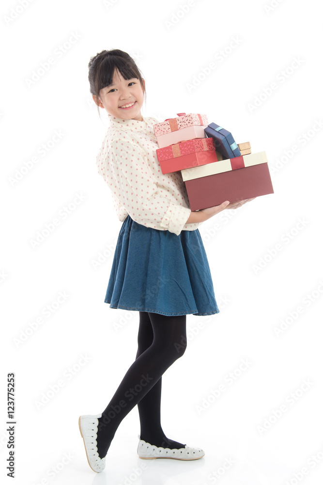 Asian girl with many gift boxs Asian girl with many gift boxs