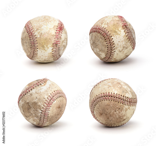 Canvas Print Set of dirty baseball isolated on white background