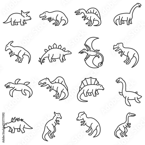 Dinosaurs, line icons set. Reptiles, symbols collection. reptiles mesozoic era, vector linear illustration