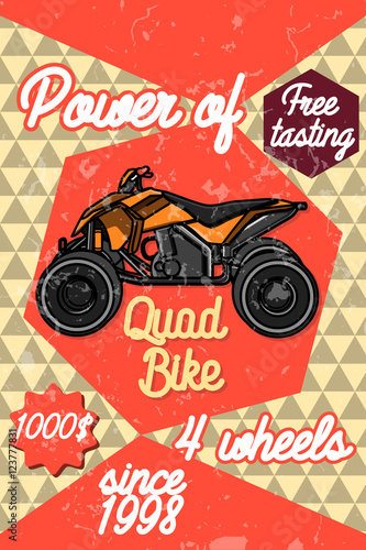 Color vintage quad bike poster