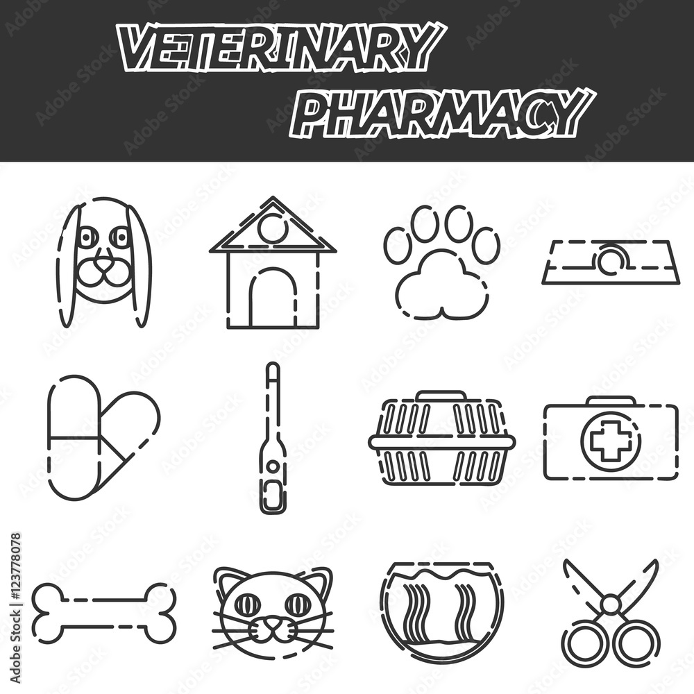 Veterinary pharmacy icons set Adobe Stock