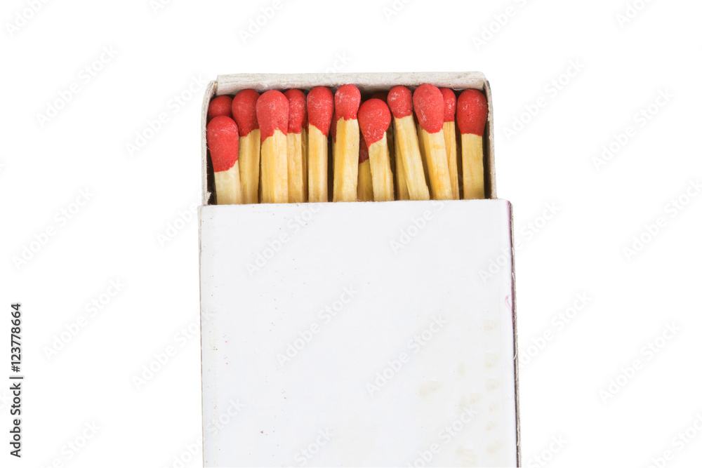 Match sticks in box with clipping path isolated on white backgro Match sticks in box with clipping path isolated on white backgro