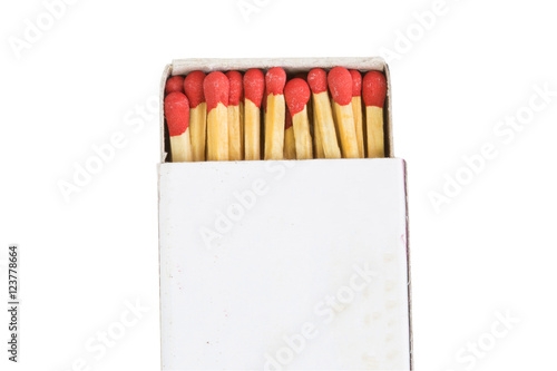 Match sticks in box with clipping path isolated on white backgro