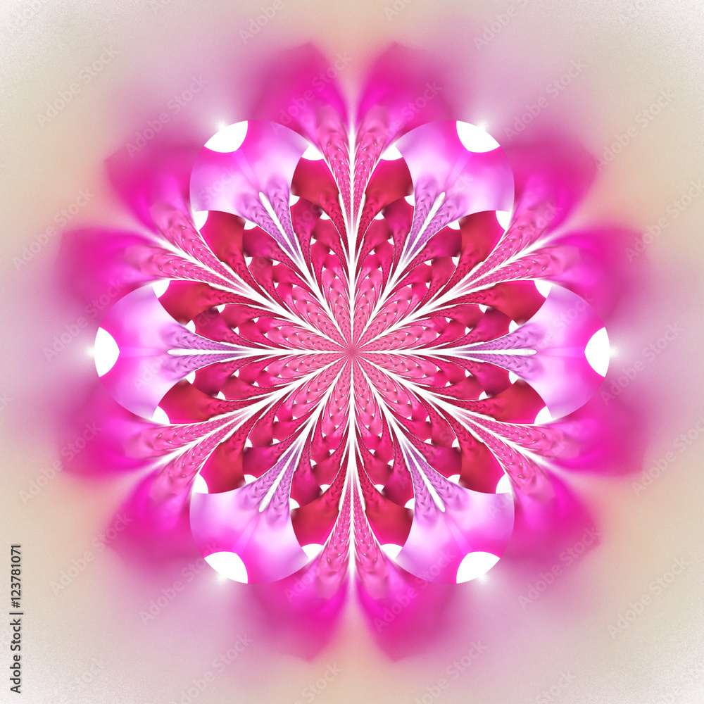 Abstract flower mandala on white background. Symmetrical pattern in pink  and red colors. Fantasy fractal design for postcards, wallpapers or  clothes. Stock Illustration | Adobe Stock
