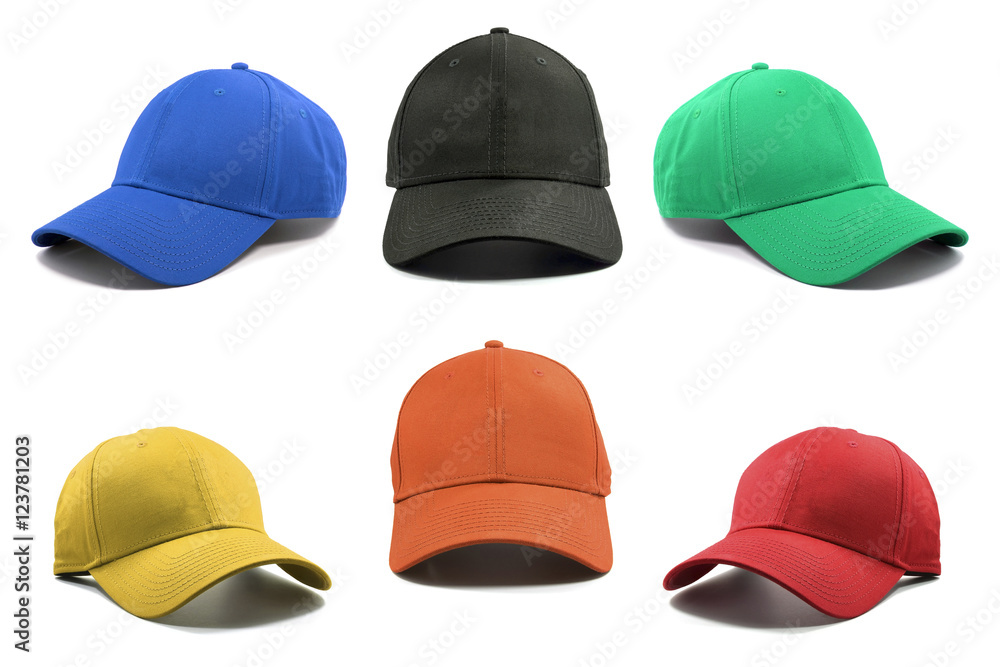 Group of the colorful fashion caps isolated on white background. Group of the colorful fashion caps isolated on white background.