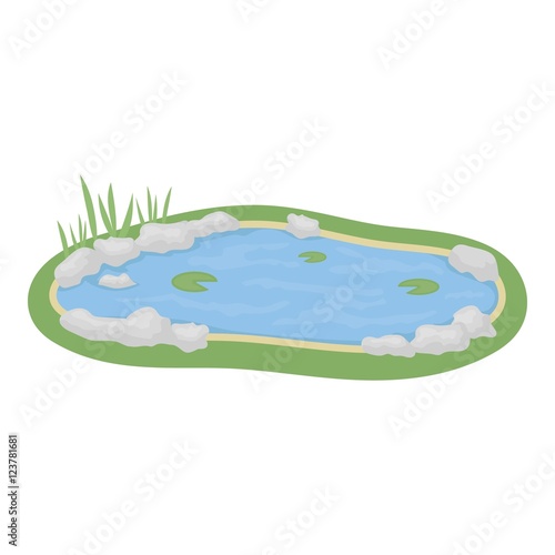 Pond icon in cartoon style isolated on white background. Park symbol stock vector illustration.
