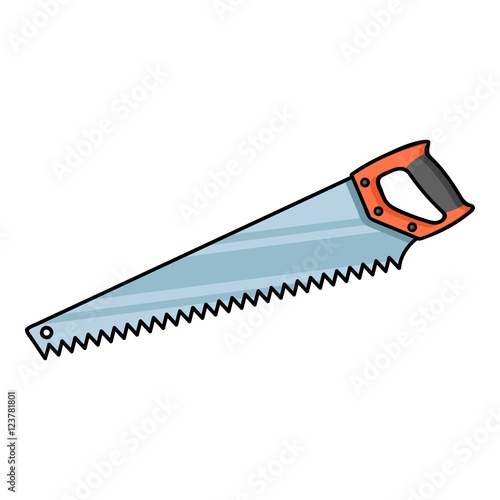 Hand saw icon in cartoon style isolated on white background. Sawmill and timber symbol stock vector illustration.
