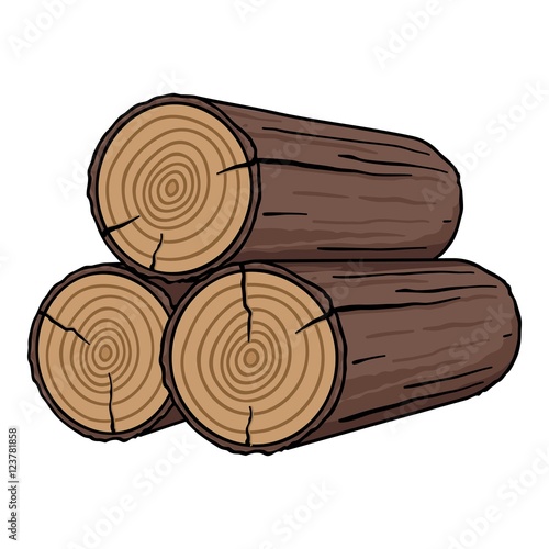 Stack of logs icon in cartoon style isolated on white background. Sawmill and timber symbol stock vector illustration.