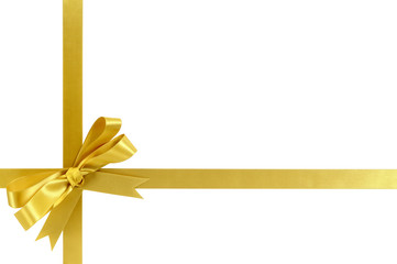Gold bow gift ribbon frame border isolated on white background for birthday or christmas gift decoration design photo
