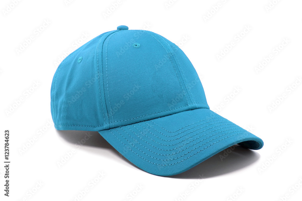 Fototapeta premium Closeup of the fashion sky blue color cap isolated on white background.