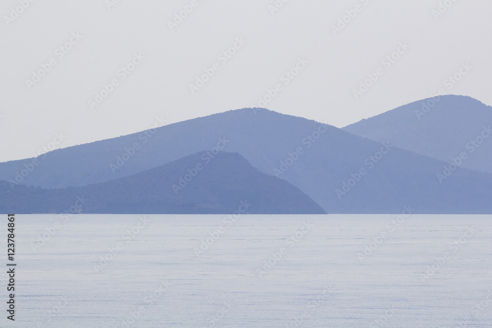 Landscape with water and land in the background - Aegean sea, Greece