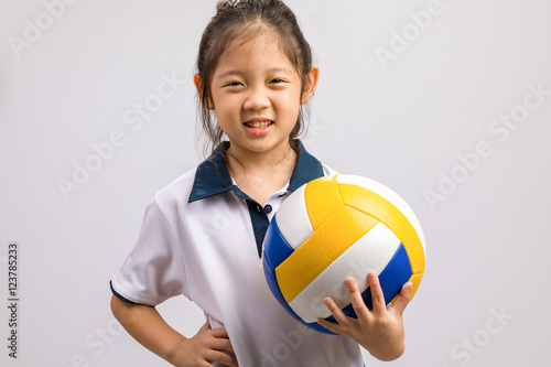 Kid Holding Ball, Isolated on White
