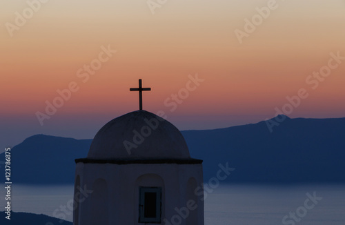 dome of church on Santorini at sunset