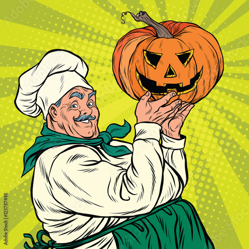 Retro cook with pumpkin Halloween