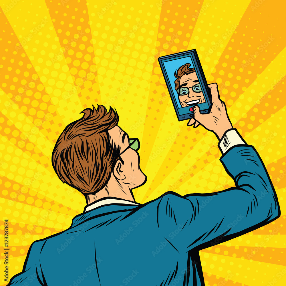 Fotografie Retro man selfie on smartphone