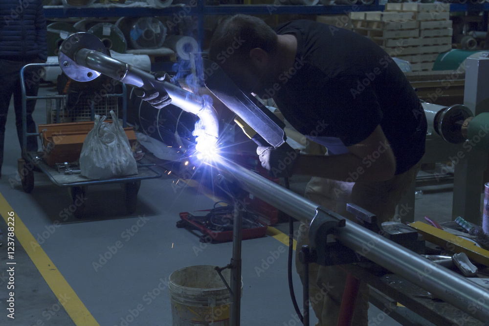 plumber at work welding of stainless steel pipes plumber at work welding of stainless steel pipes