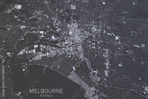 Cartina di Melbourne, vista satellitare, città, Australia. 3d rendering
