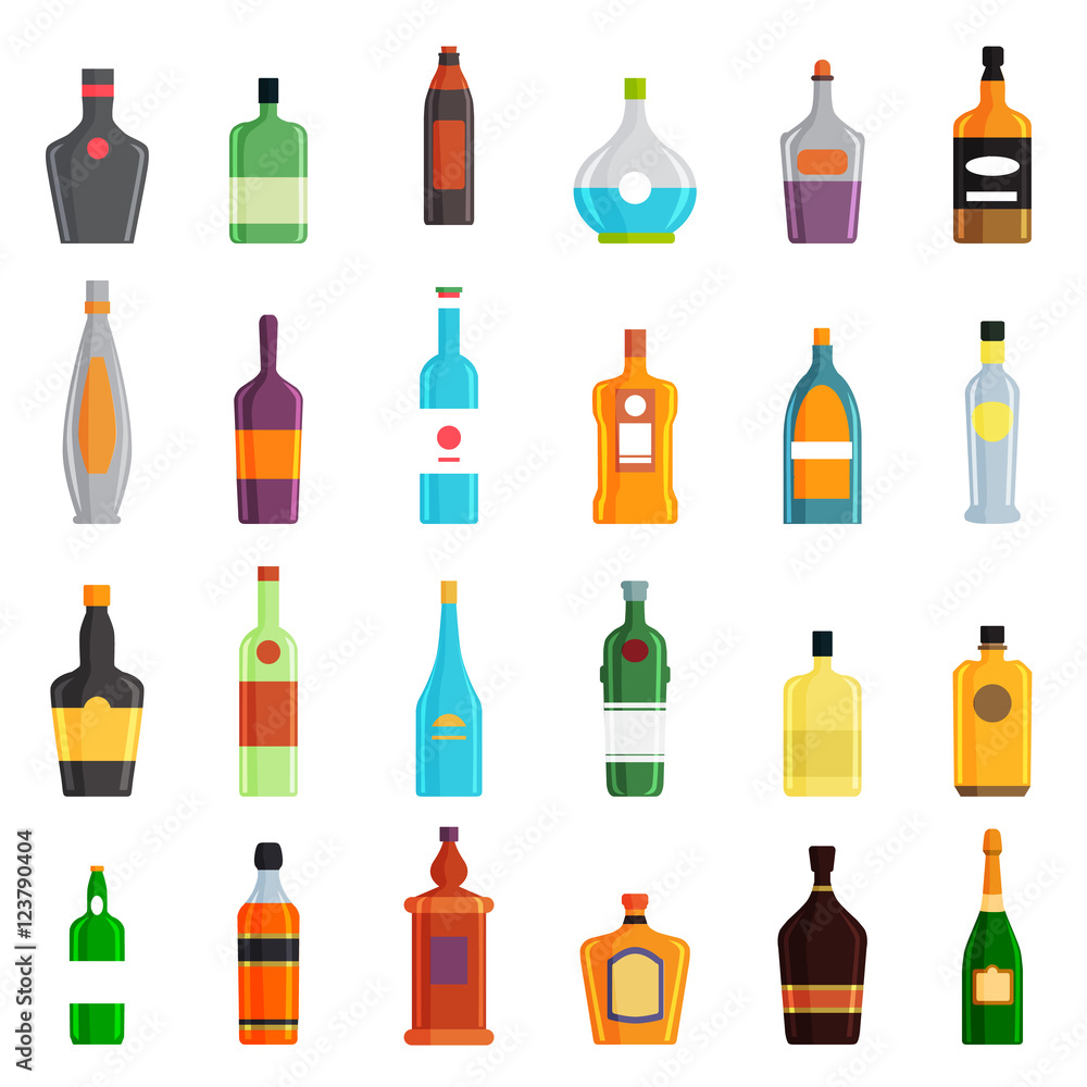 alcohol bottle flat icons set alcohol bottle flat icons set