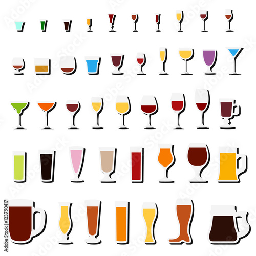 glass and wineglass icon set