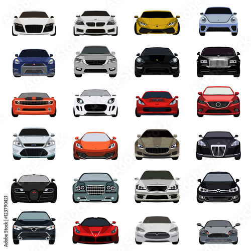 super car flat icons set