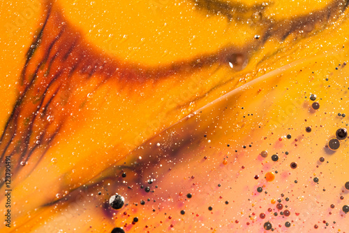 Abstract, colorful composition with oil, water and ink. High resolution and quality