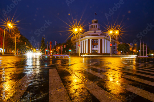 Obraz na płótnie Кемерово Kemerovo city night view in raining w salonie