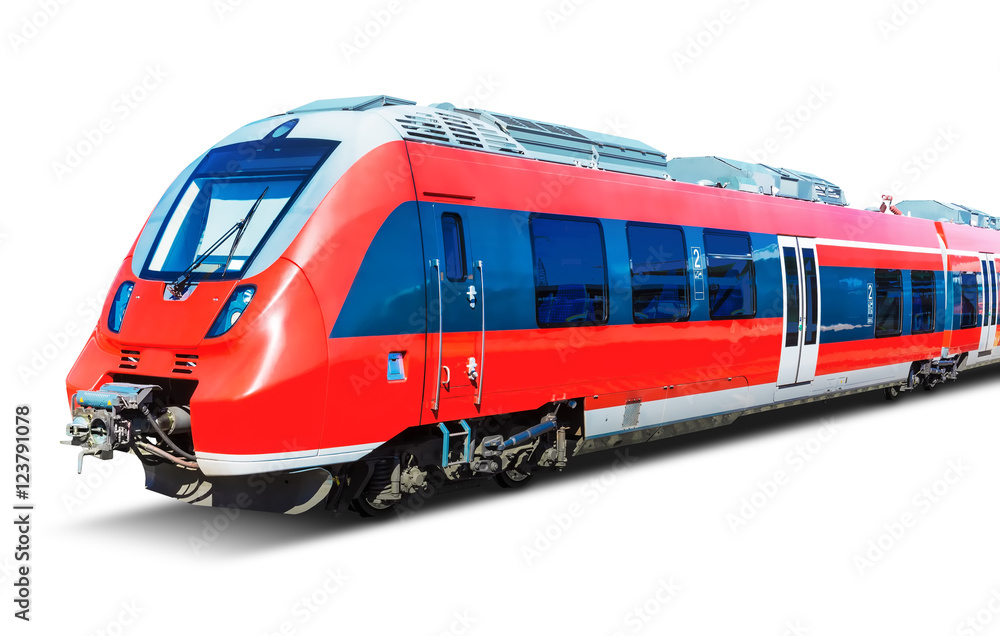 Naklejka premium Nowożytny wysoki prędkość pociąg odizolowywający na bielu