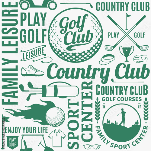 Typographic vector golf seamless pattern or background