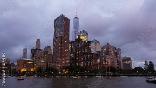 New York City Lower Manhattan Day To Night Pink Sunset Timelapse
