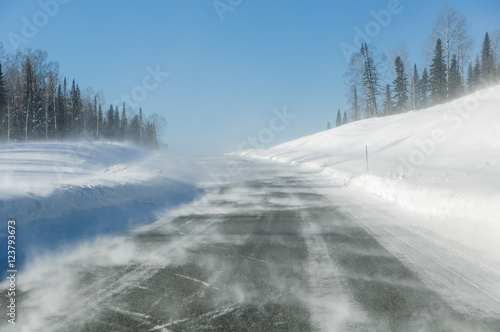 drifting snow road snowdrifts
