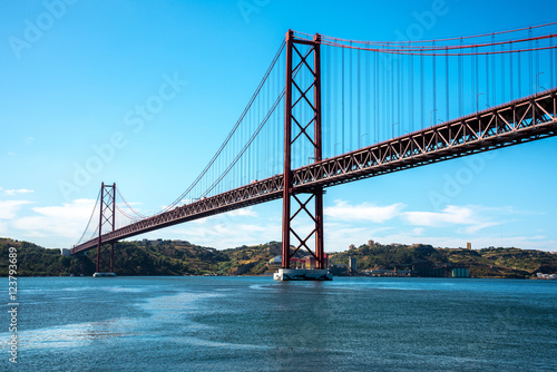 Famous 25 de Abril bridge over Tagus in Lisbon  Portugal