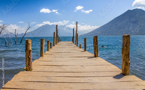 View from a pier on Lake Atitlan  Guatemala 