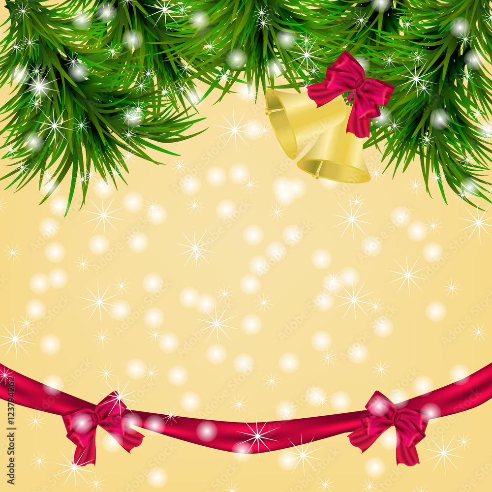 Christmas card with fir twigs and jingle bells Christmas card with fir twigs and jingle bells